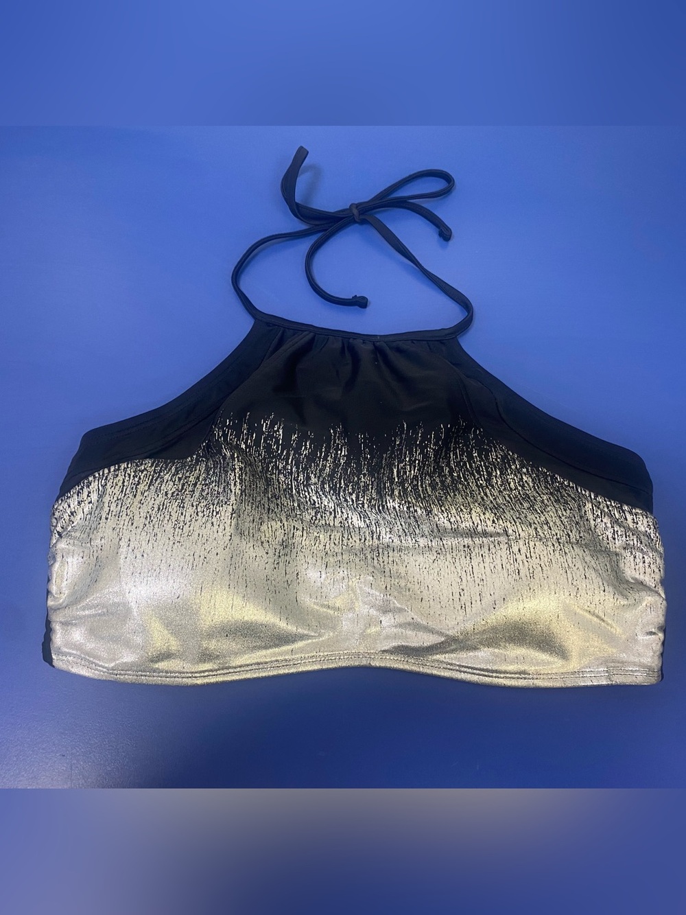 O’rageous Black Silver Halter bikini top swimsuit high neck large removable pads